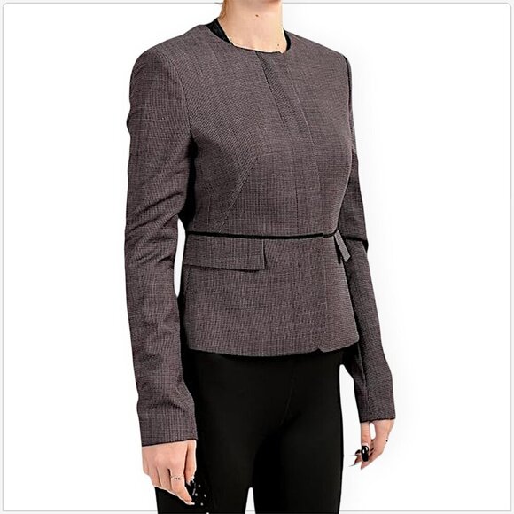Hugo Boss Jokile Grenadine Fantasy Microcheck Collarless Blazer Jacket NWT New 0 - Picture 2 of 8